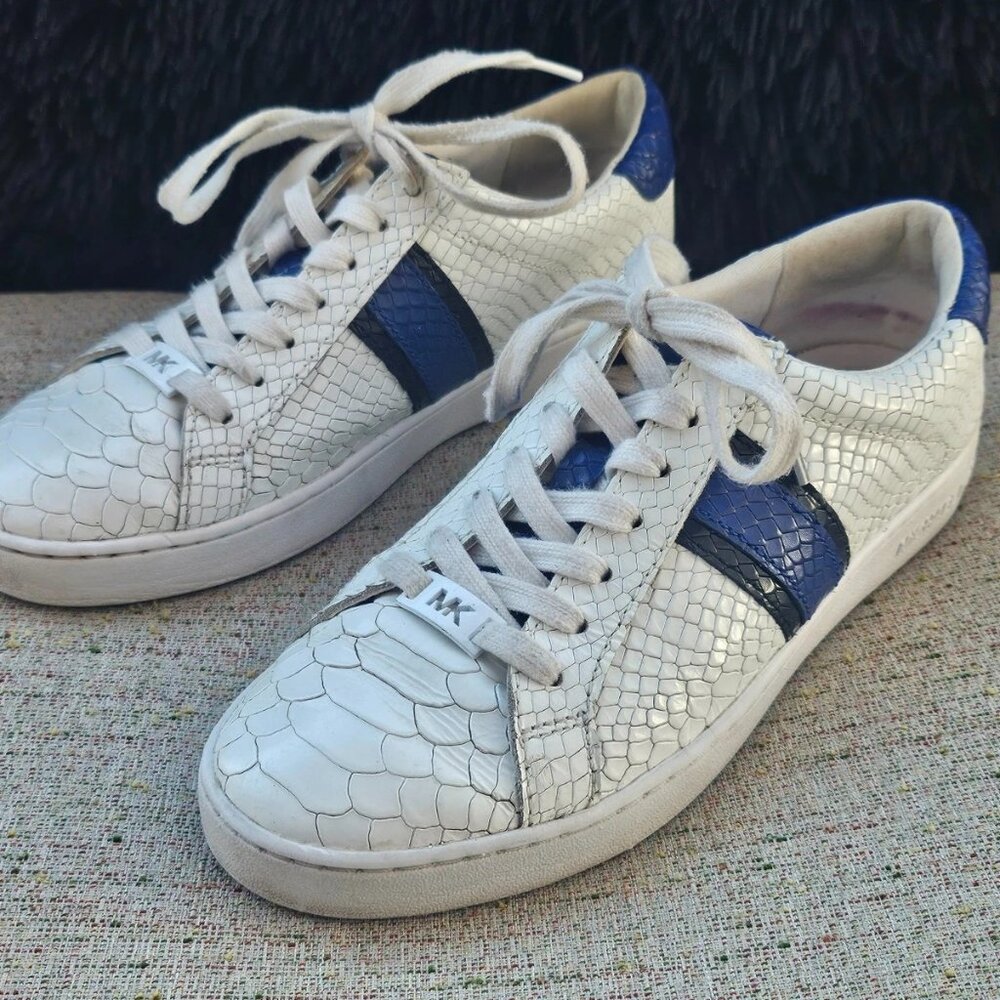 Michael Kors Women Shoes Irving Stripe Sneaker White Leather Upper Size 8M